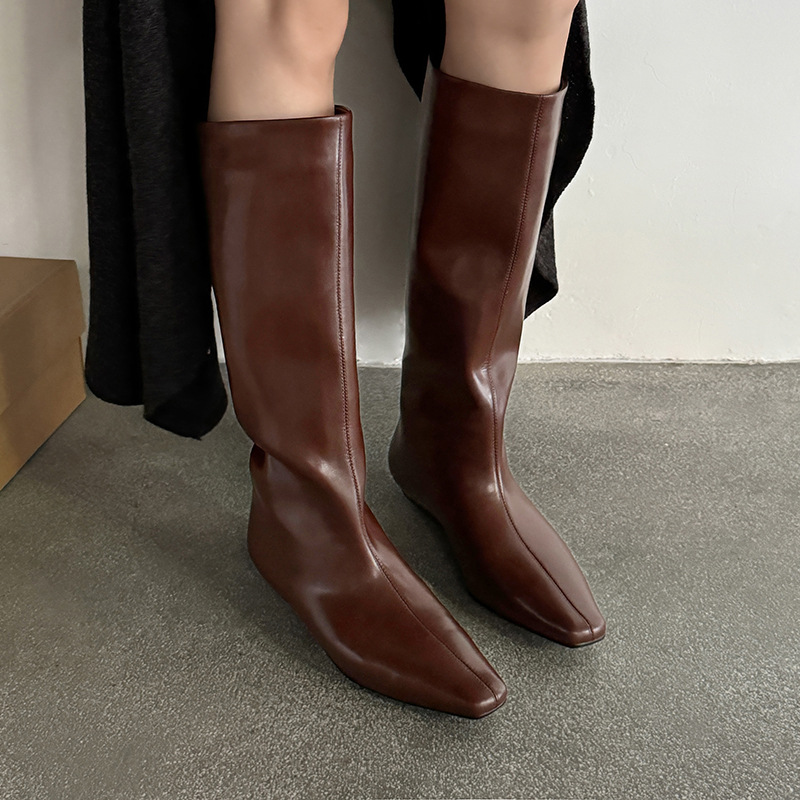 Women's Chunky Heel Straight Boots foto 2