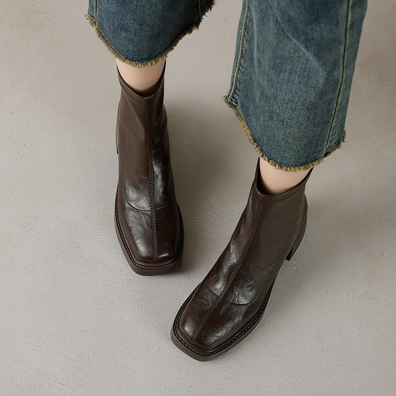 Slimming Versatile Chunky Mid-heel Square-toe Ankle Boots For Women foto 3