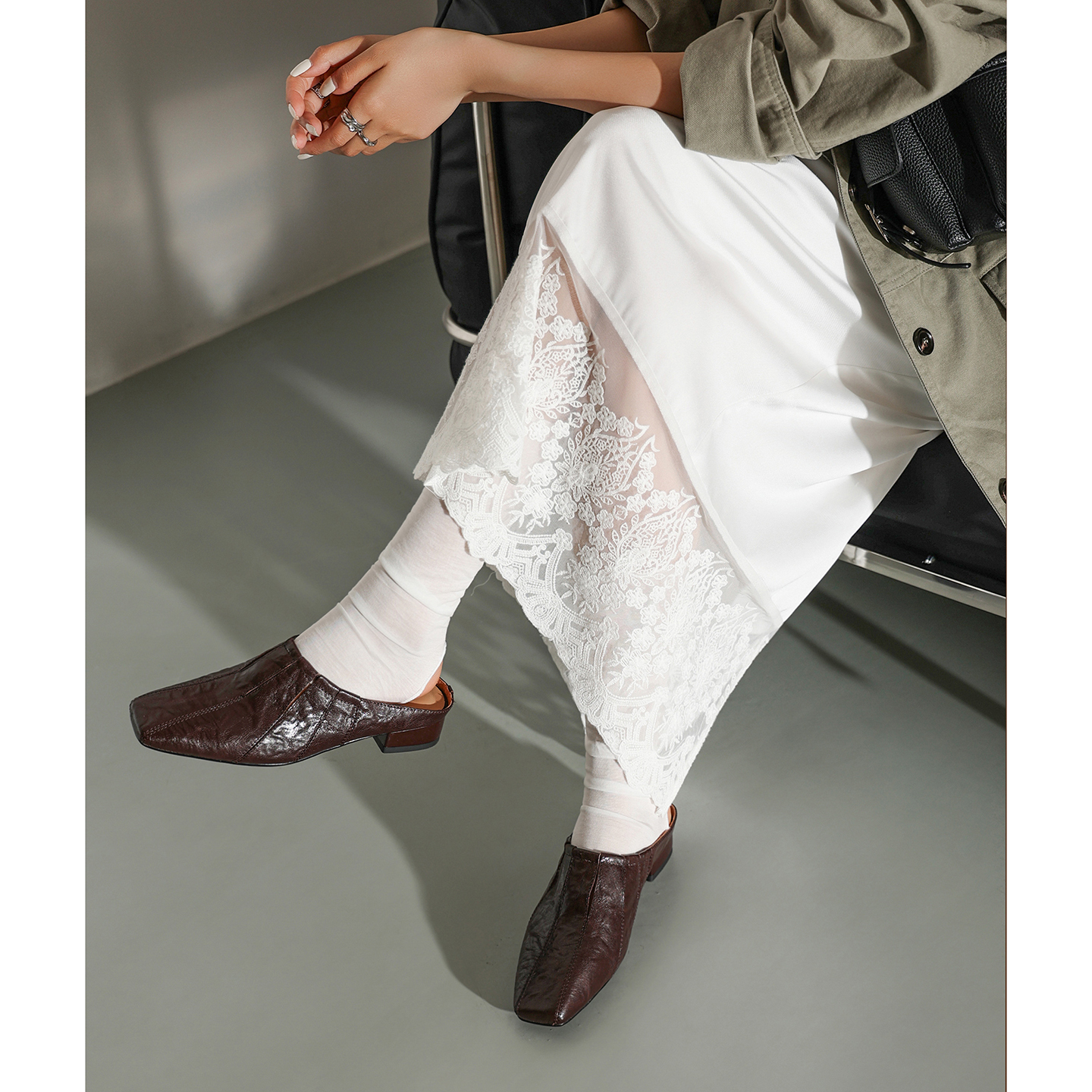Minimalist Handcrafted Washed Leather Mules, Women's Full-Grain Cowhide Square Toe Backless Shoes foto 5
