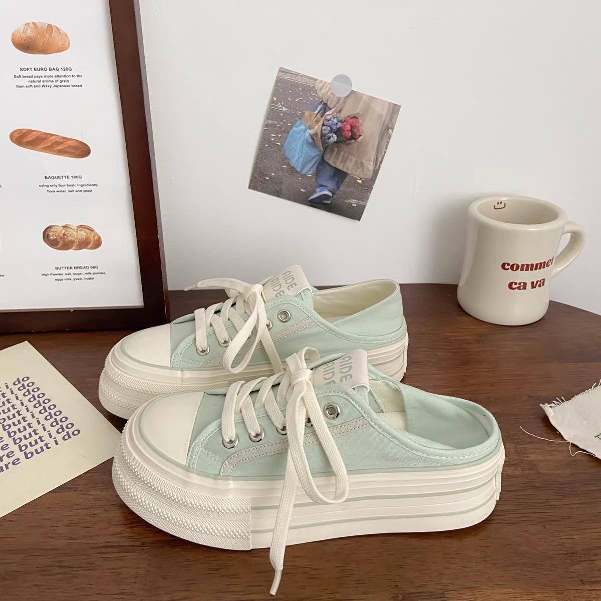 Two-way Half-slipper Outdoor Thick-soled White Sneakers Breathable Canvas Shoes