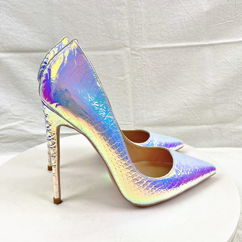 New Laser White Snakeskin High Heels 12CM Pointed Stiletto Heel foto 4