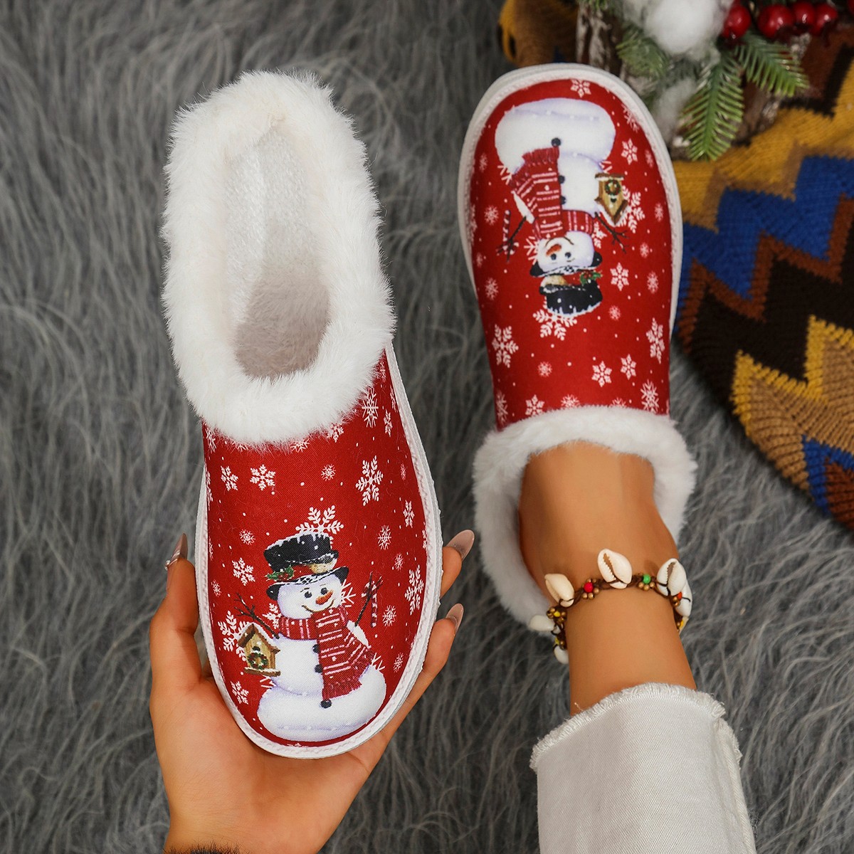 Womens Cozy, Thick-soled Cotton Slippers For Christmas foto 3
