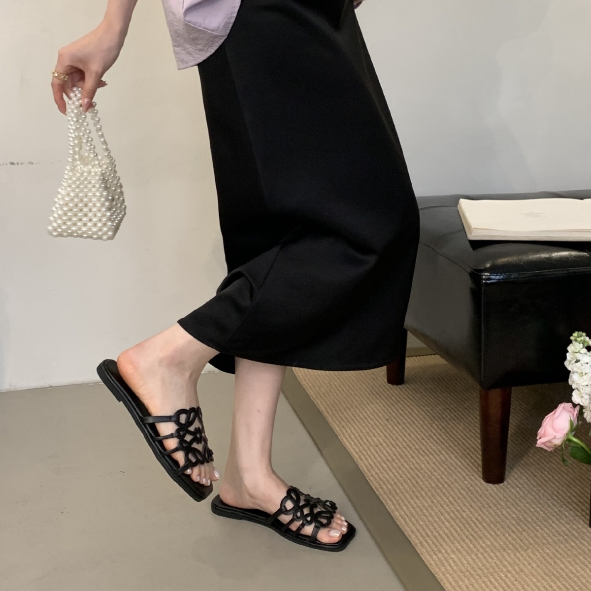 Summer Roman Style Hollow-out Slippers Flat All-match Vacation Style Beach Slippers Women foto 5