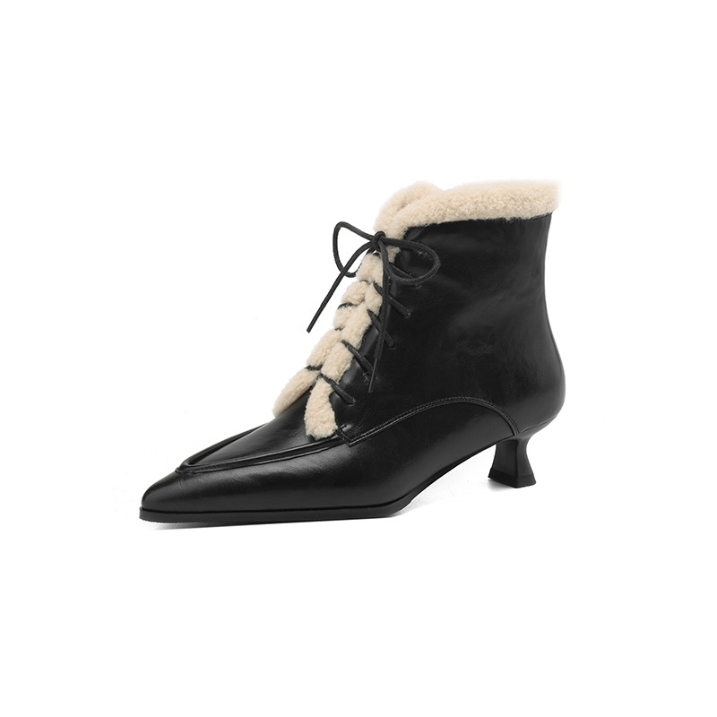 French Style Vintage Lace Up Mid Heel Dr Martens Boots foto 5
