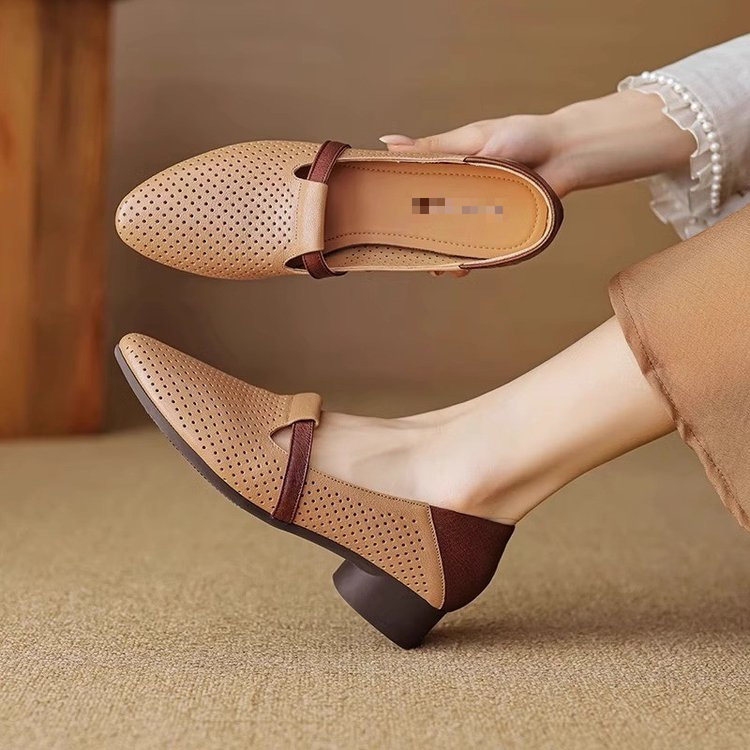 French-style Color-Block Elegant Soft Leather Low-Heel Womens Pumps foto 5