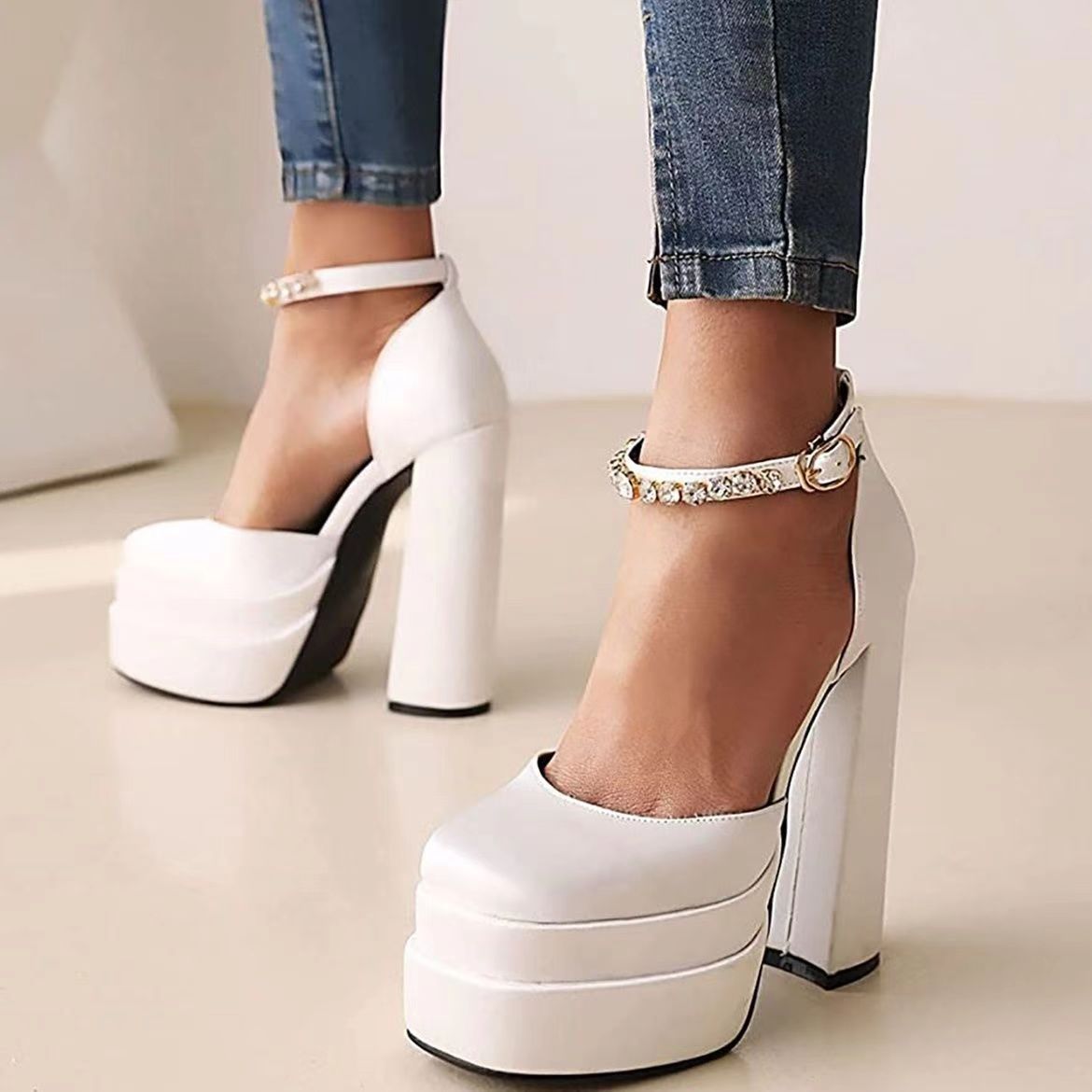 Mary Jane Summerautumn Chunky-heel Platform Ultra-high Heel Shoes For Petite Women foto 3