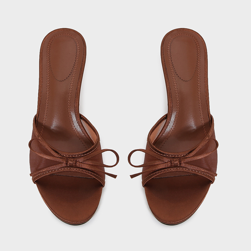 Womens Brown Mesh Sandals With Bow Detail And High Heel foto 5