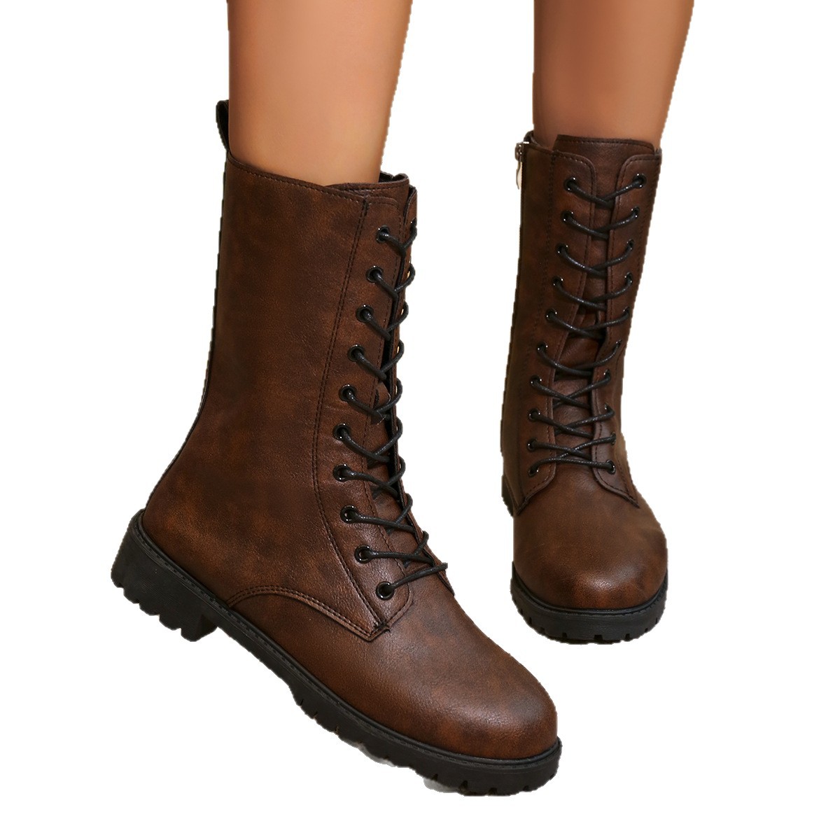 British Style Round Toe Side Zipper Thick Bottom Locomotive Large Size Women's Boots foto 5
