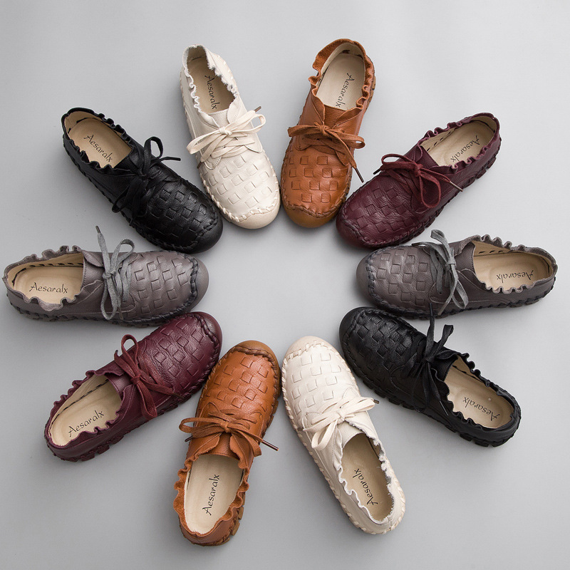 Womens Genuine Leather Casual Low-heeled Flats