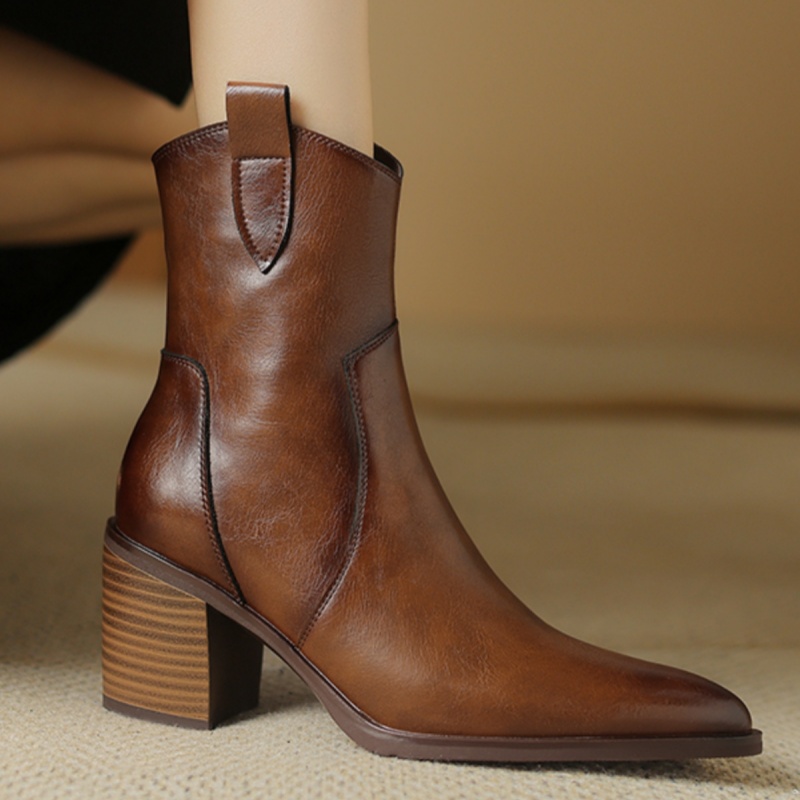 Women's Vintage Mid-Calf Western Cowboy Boots In Full Leather AutumnWinter Style foto 2