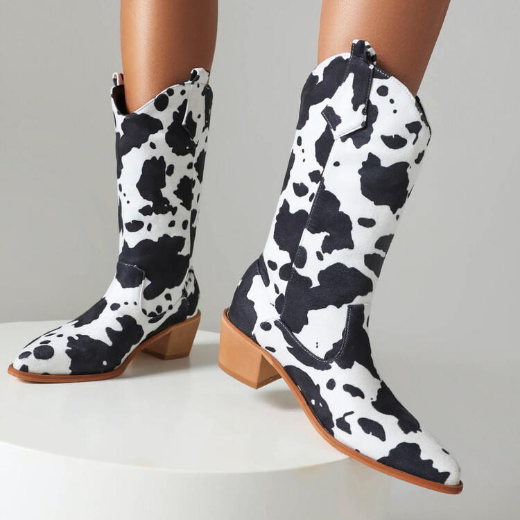 Women's Leather Boots With Cow Print Suede And Stylish foto 2