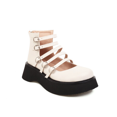 Womens High-top Shoes With A Thick Hollowed-out Leather Belt Buckle foto 2