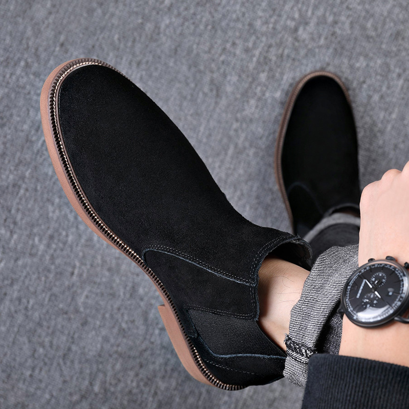 Men's Suede Leather Autumn And Winter New Fleece-lined Pointed Ankle Boots foto 2