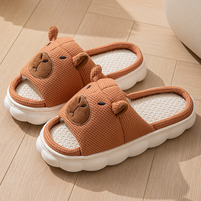 Open Toe Couple Indoor Non-slip Linen Slippers foto 5