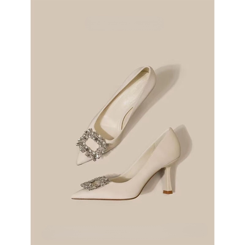 French Pointed High Heels Women Temperament Bride Thin Solid Color foto 2