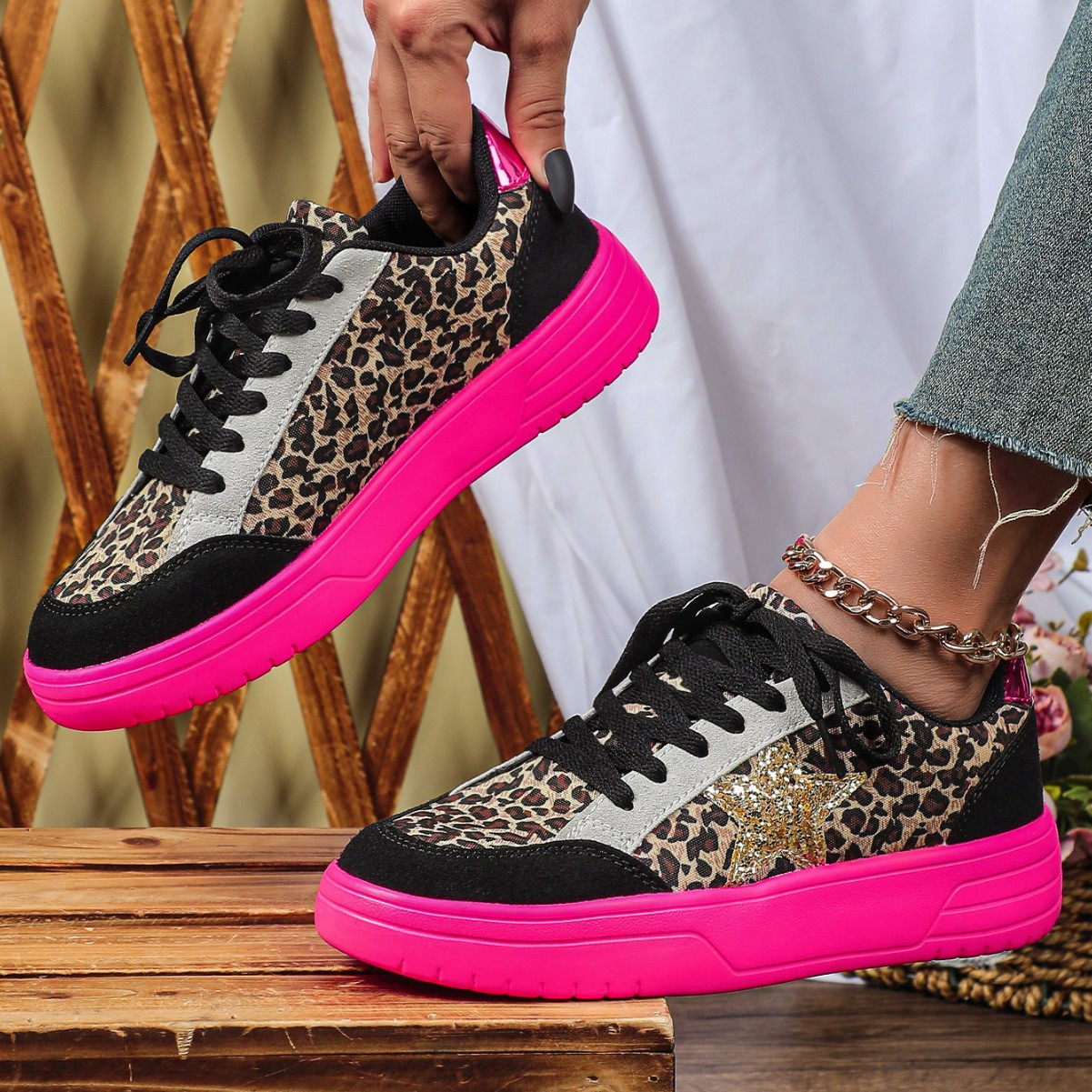 Mens And Womens Leopard-print Skate Shoes With A Personalized Retro Casual Sporty Style foto 2
