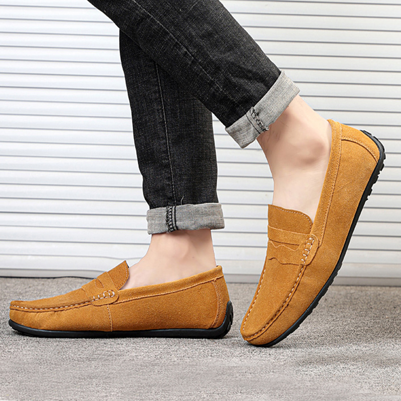Men's Solid Color Suede Loafers Breathable Comfort Slip-on Flat Shoes foto 5