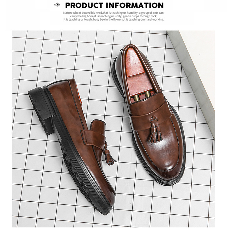 Brogue Business Casual Leather Shoes Men's Comfortable Breathable Tassel Slip-on Slip On Loafers Men foto 3