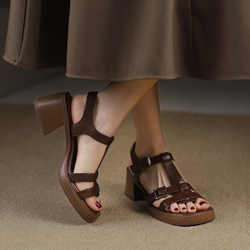 Women's T-buckle Open Toe Platform All-matching Chunky Heel Retro High Heel Sandals foto 5