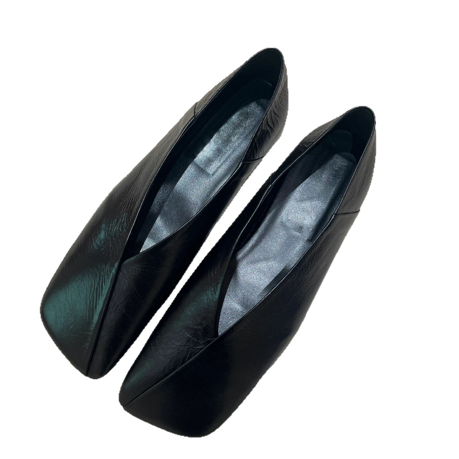 Womens Niche French-Style Genuine Leather V-Neck Square-Toe Flat Shoes foto 4