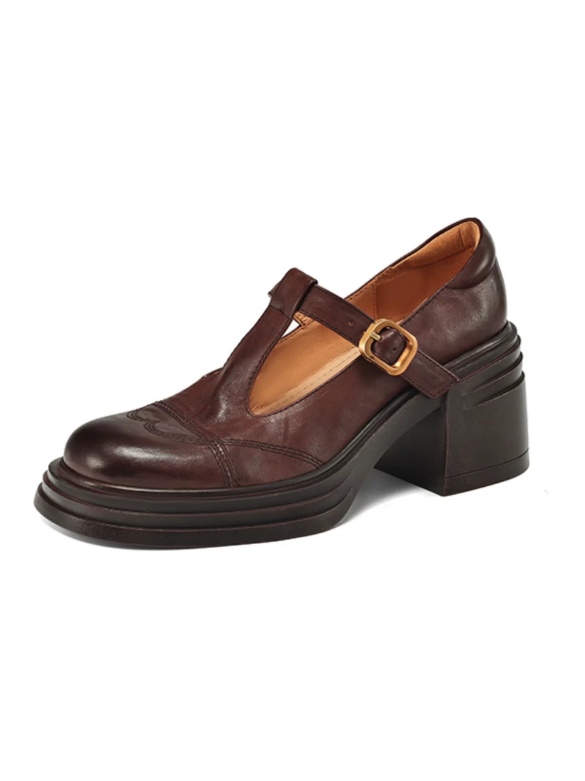 Soft Leather Shoes Female Chunky Heel Platform Mary Jane Shoes foto 3