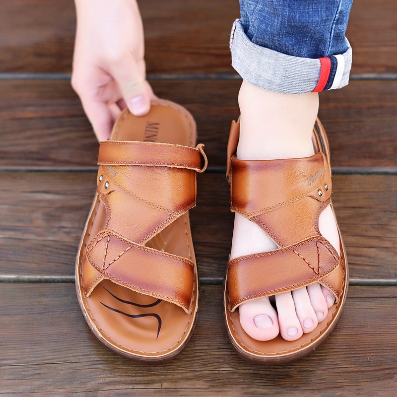 Men's Sandals Beach Shoes Top Layer Cattlehide Leather Fashion foto 4