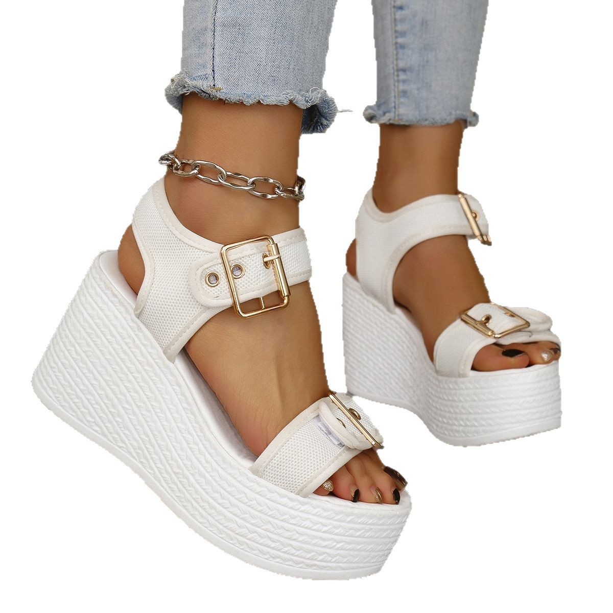 Fish-mouth Wedge Sandals With A Single Strap For Women foto 3