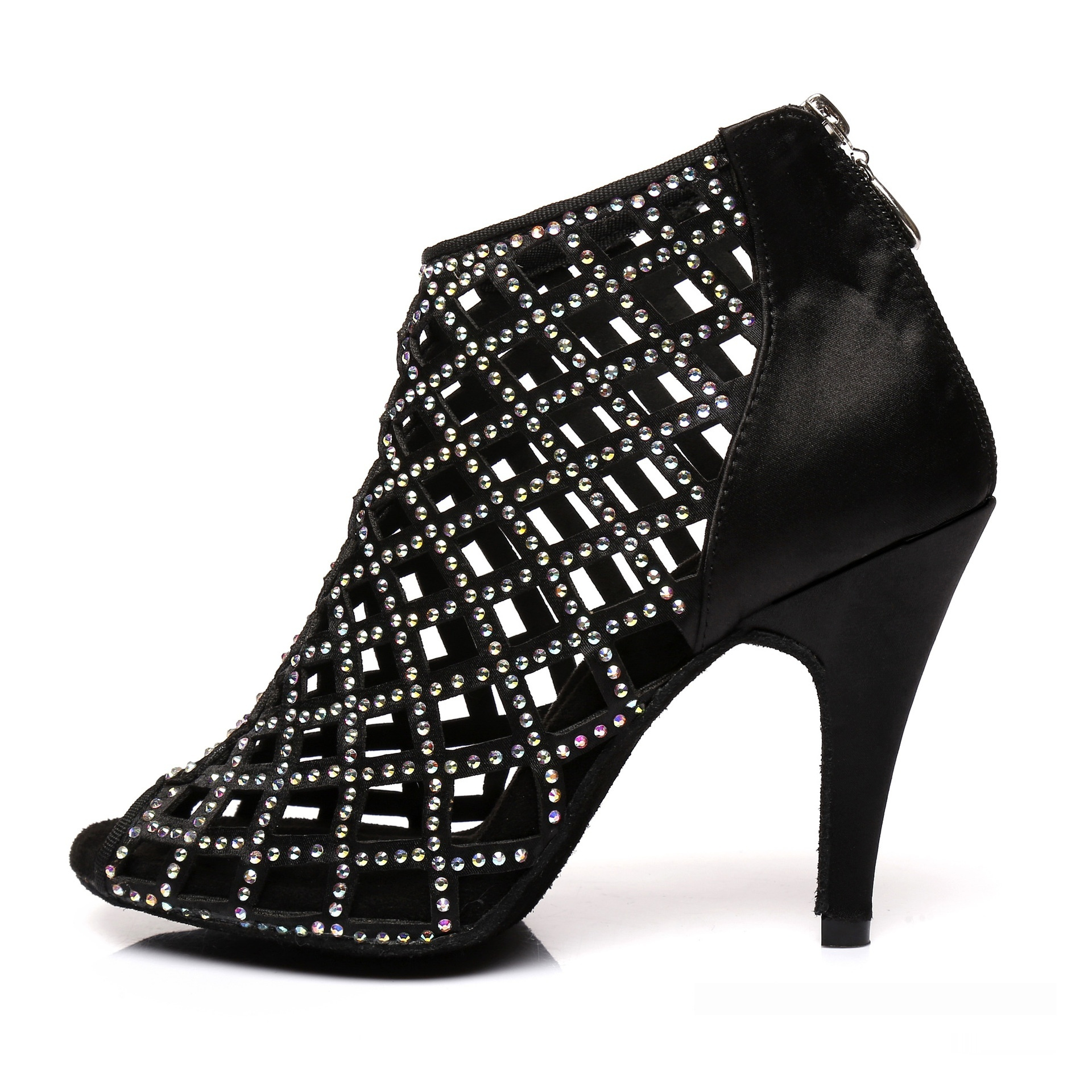 Black Satin Latin Dance Shoes Shiny Breathable High Heel foto 4