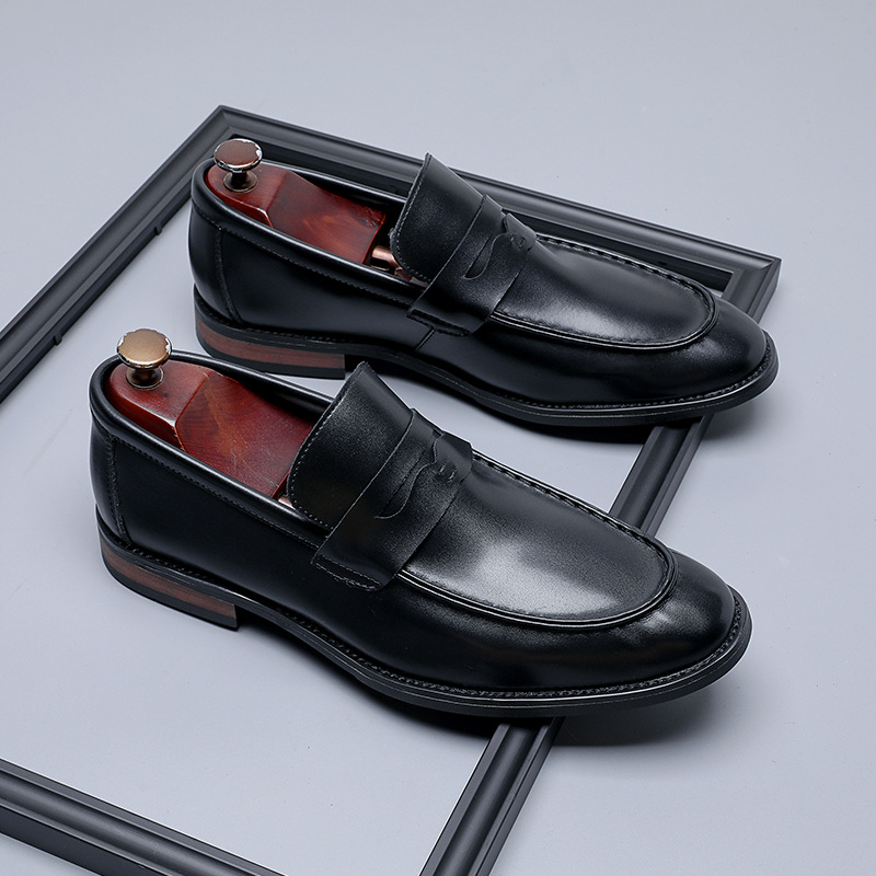 British-style Minimalist Business Formal Slip-on Casual Mens Leather Shoes foto 3