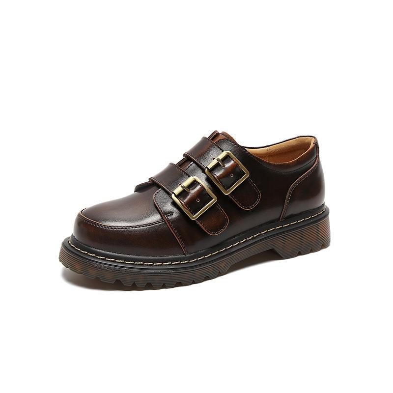 British Big Head Female College Style Retro Double Buckle Pumps foto 5