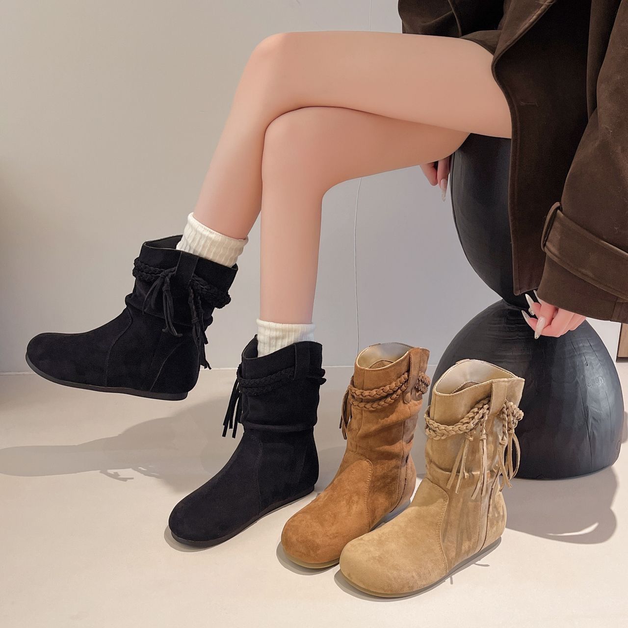 Womens Retro Loose-Fit Western Cowboy Boots foto 4