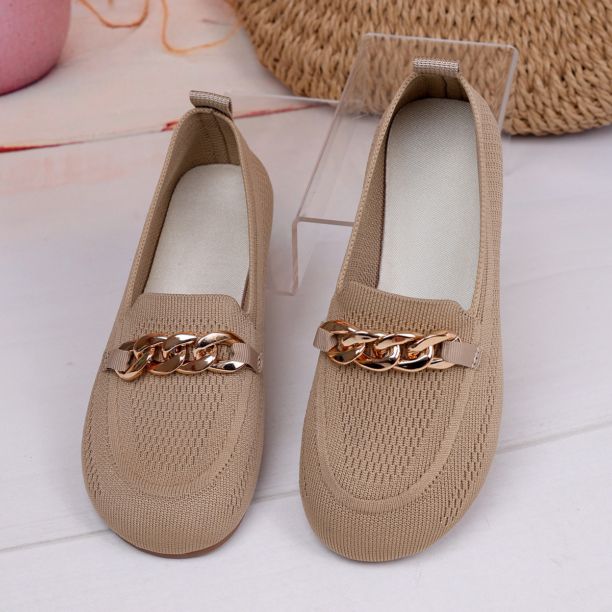 Womens Breathable Metal-chain Loafers With Soft Soles foto 2