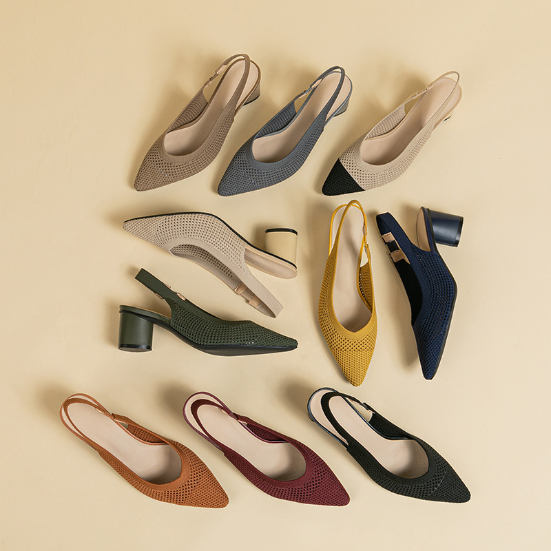 Hollow-out Knitted Closed Toe Back Empty Strap Sandals Pointed Toe foto 4