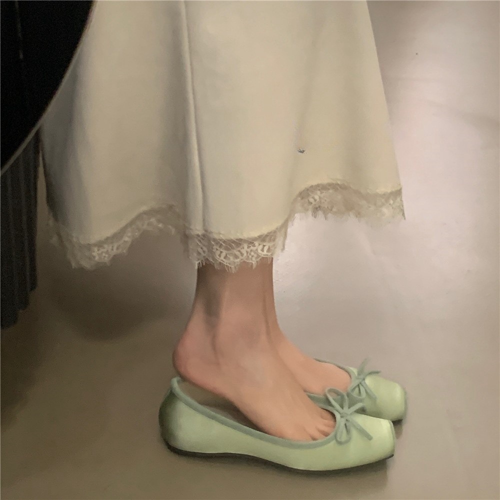 Bow Satin Shoes With Hidden Heels Women's New Square Head foto 4