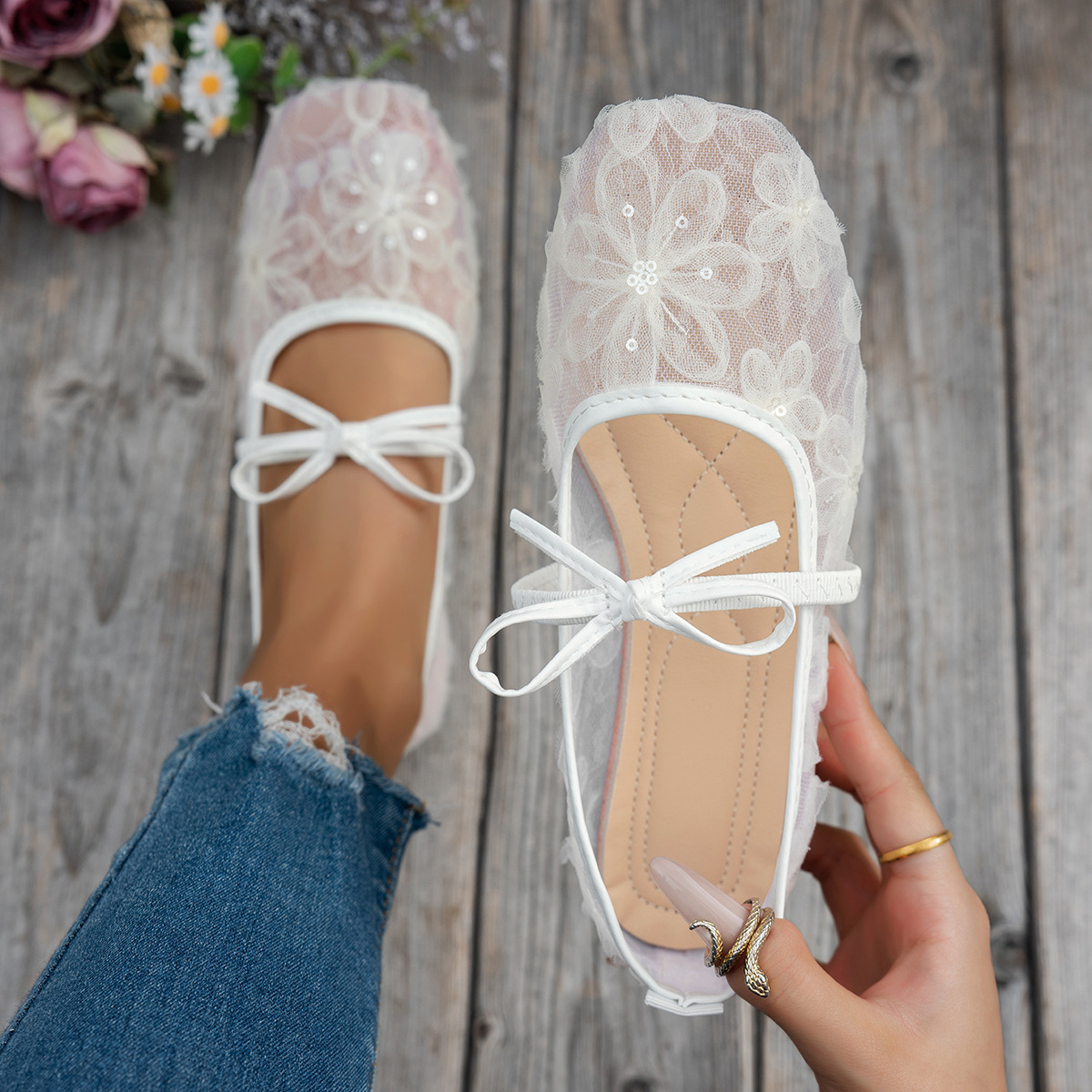 Womens Casual European And American-style Square-toe Flats foto 2