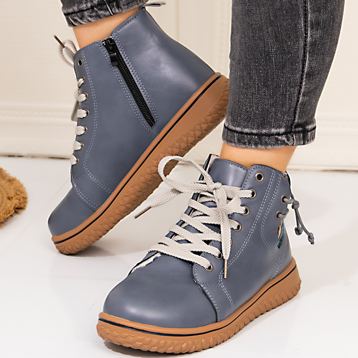 PU Casual Shoes With Front Laces, Winter Cotton Boots foto 5
