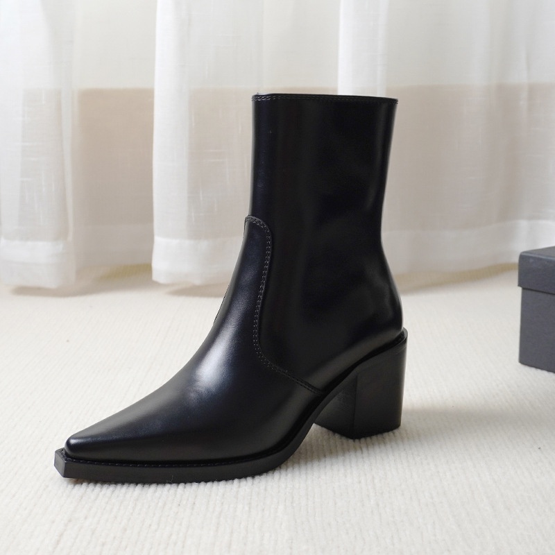 Autumn And Winter Genuine Leather Chunky Heel Martin Boots Ankle Boots
