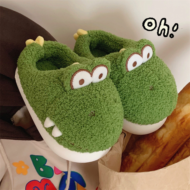 Fuzzy Slippers Warm Indoor Postpartum Cotton Shoes For Women Cute Winter Dinosaur Design foto 3