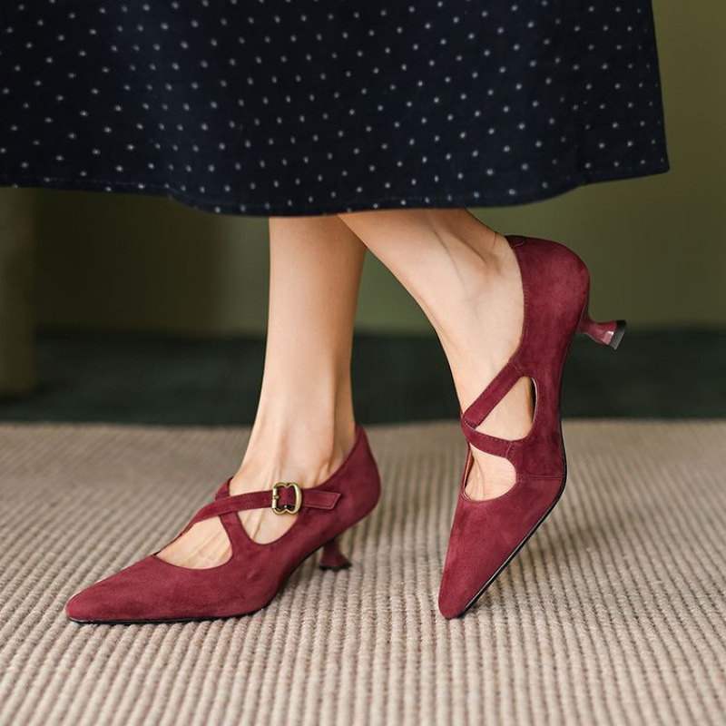 Womens Elegant Mid-heel Stiletto-pointed-toe Low-cut Mary Jane Shoes foto 3