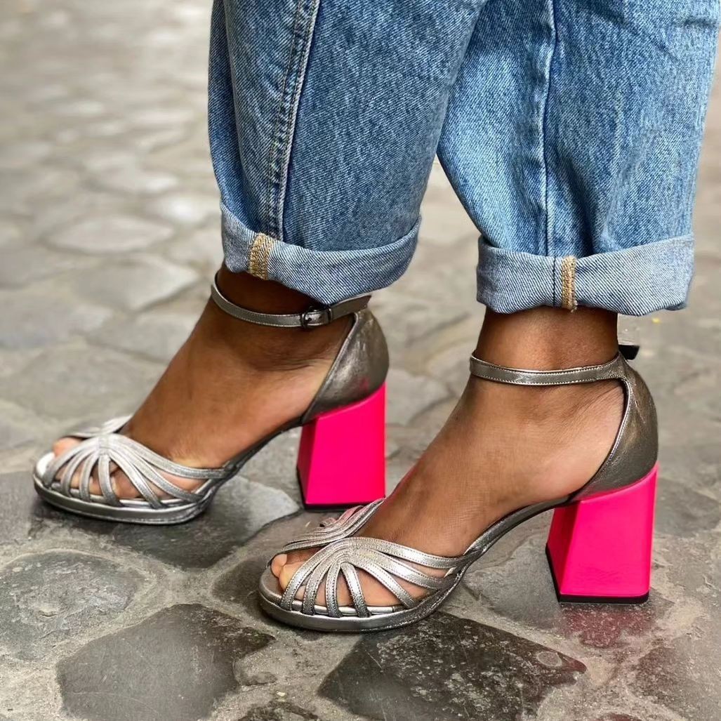Women's High Heel Fashion Peep Toe Buckle Sandals foto 4