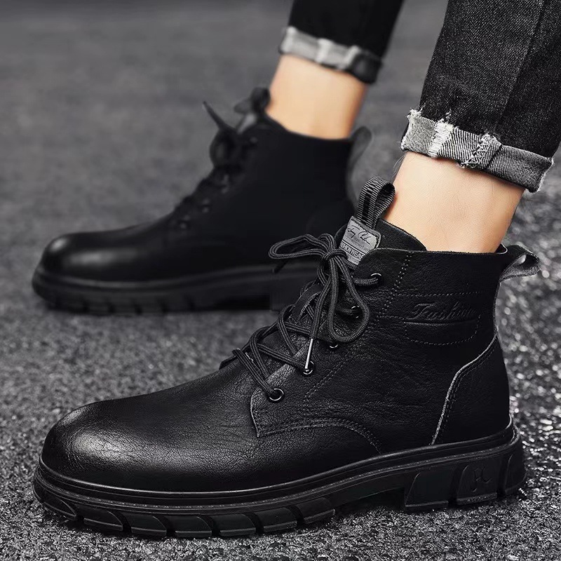 High-top Men's Black Leather Shoes foto 2