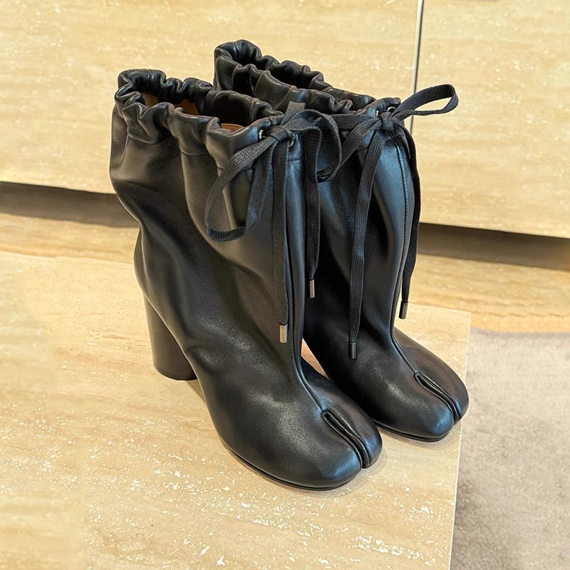 Wide-shaft Lace-up Split-toe Womens Leather Shoes foto 5