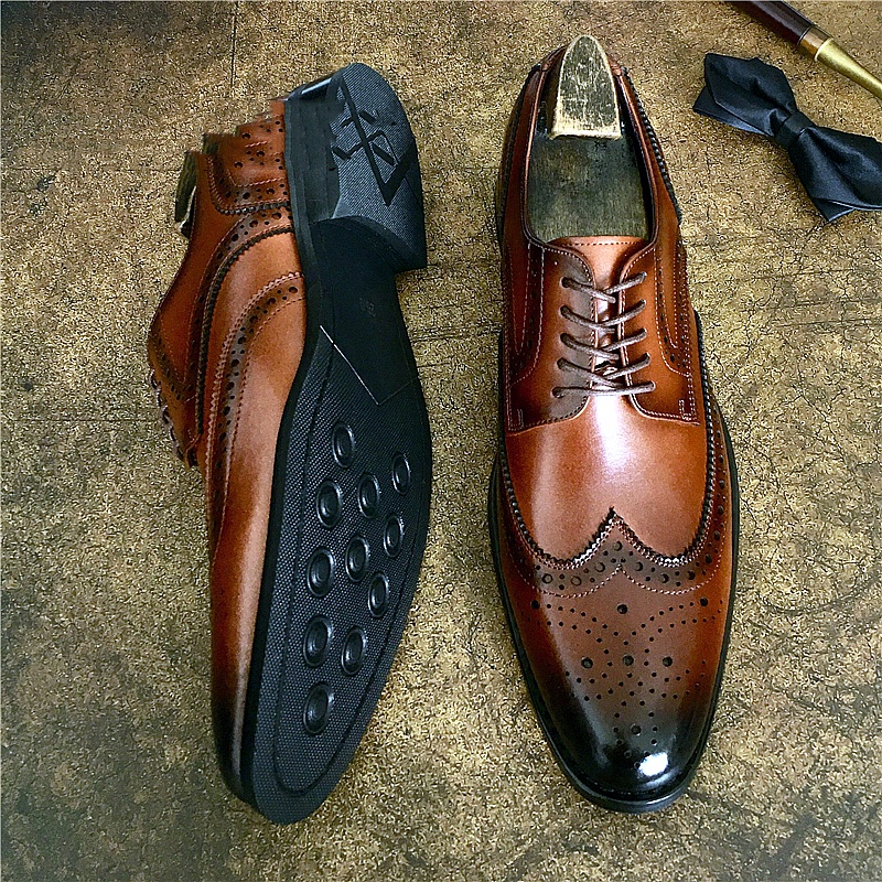 Genuine Leather Brogue Business Formal Wear Leather Shoes foto 3