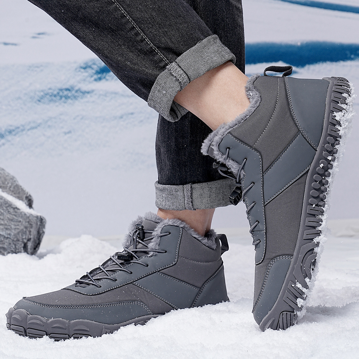 Outdoor Men's Five-finger Cotton-padded Shoes Hiking Snow Boots foto 2