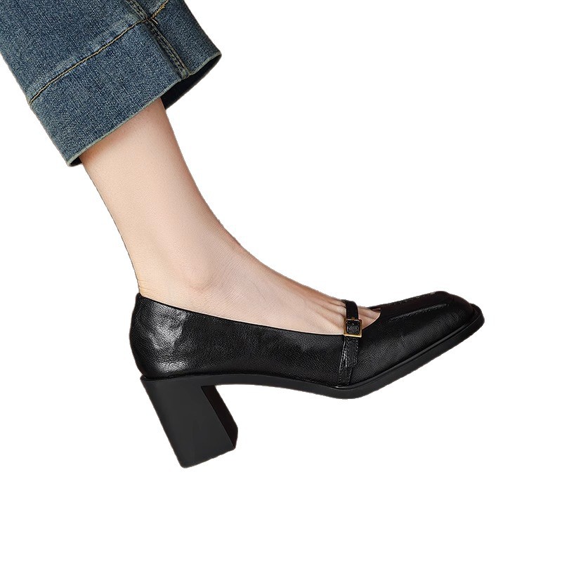 Spring And Autumn New Retro Square Head Women's Soft High Heel Pumps foto 4