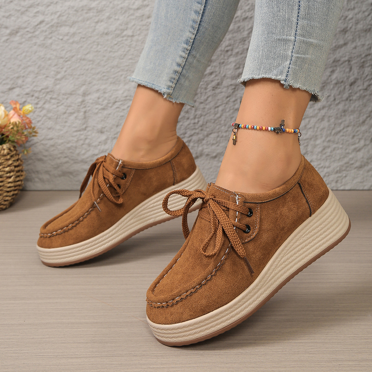 European And American-style Chunky-soled Womens Pumps With Front Laces Casual Chunky-soled Shoes foto 4