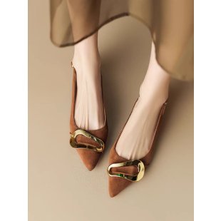 French Retro Metal Buckle Women's Flat-heeled Shoes foto 2