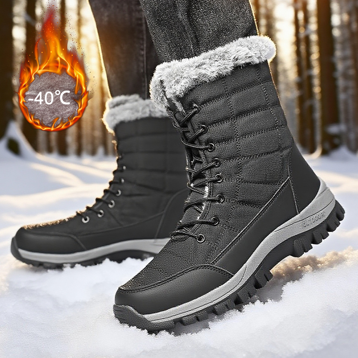 Mens Non-Slip Thickened Extra-Long-Pile Outdoor Sports Boots foto 2