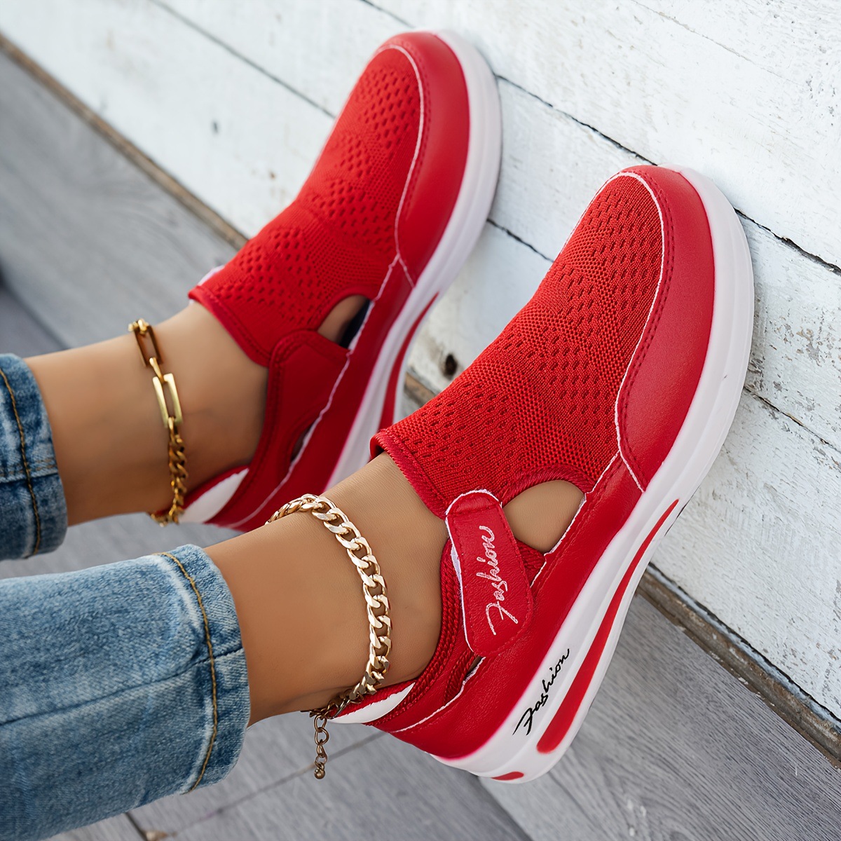 Women's Flyknit Breathable Casual Wedge Chunky-Soled Sneakers foto 5