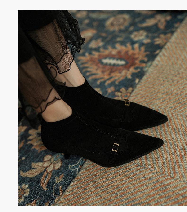 Black Womens Ankle Boots With A Thin Heel Stylish Versatile And Figure-flattering